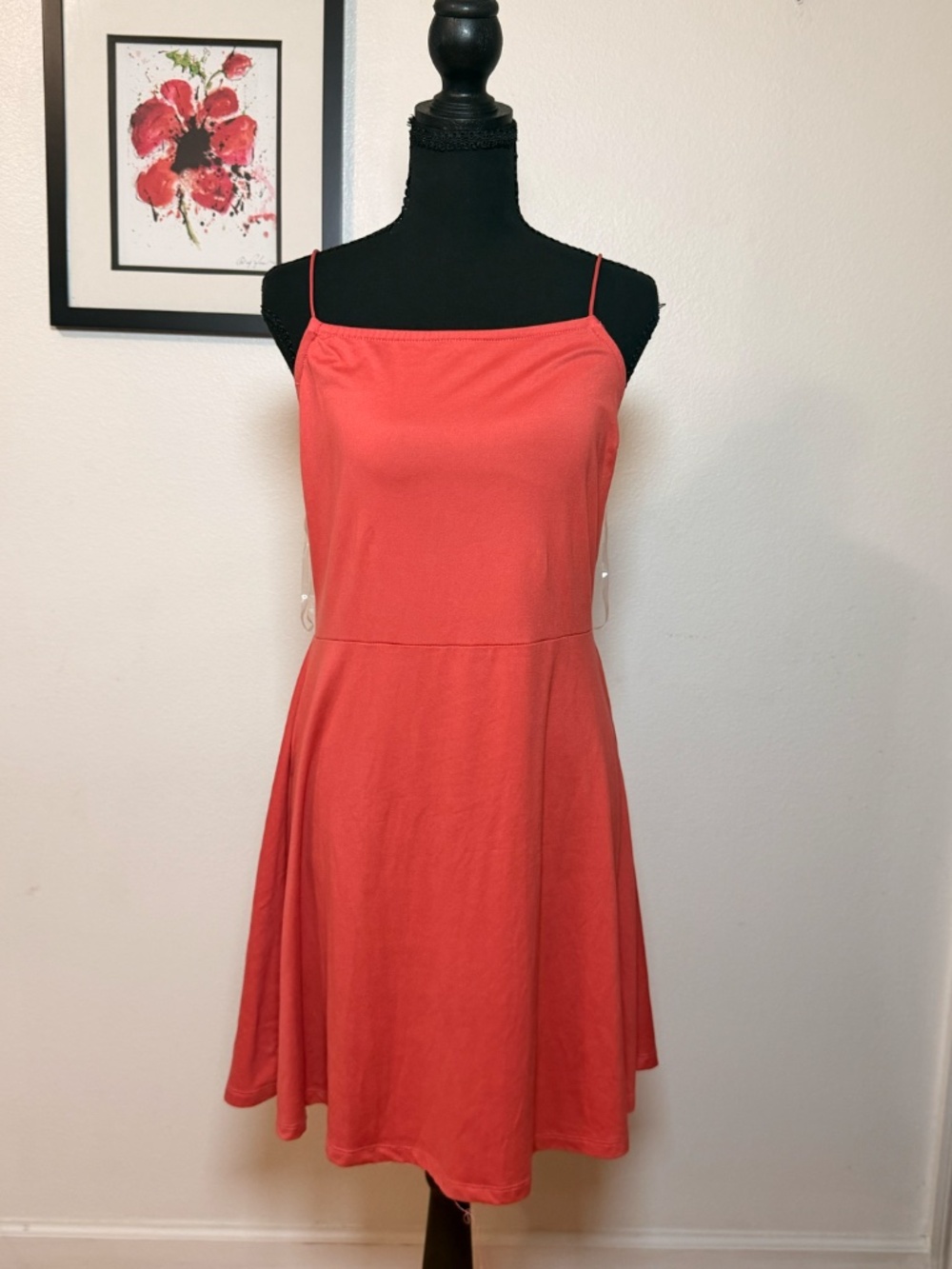 rue21 Red Skater Cami Dress Square Neck Fit & Flare Size L